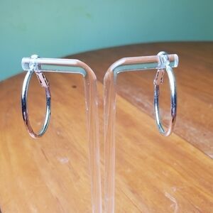 Earrings, silver colored hoops, 1 inch